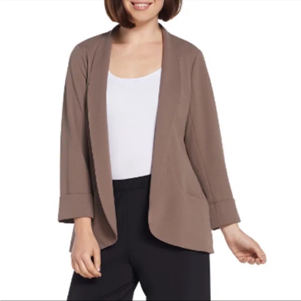 𝅺red/bordeaux NWOT H by Halston Knit Crepe 3/4 Sleeve Open Front Blazer Size 12
